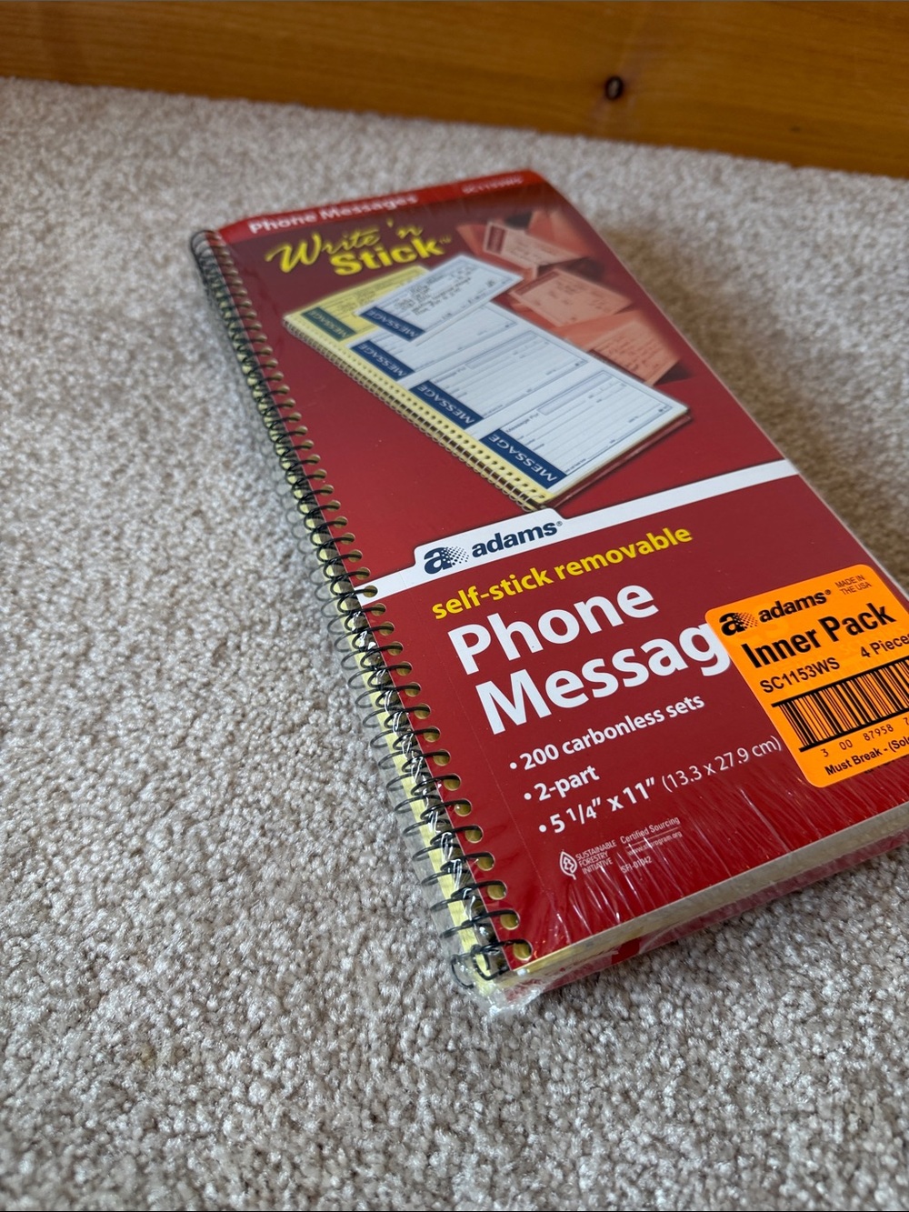Adams Red Phone Message Notebook - Self-Stick Removable